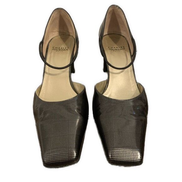 Charles Jourdan Paris Vintage Black Plaid Patent Leather Medium Heels 10 - Picture 2 of 7